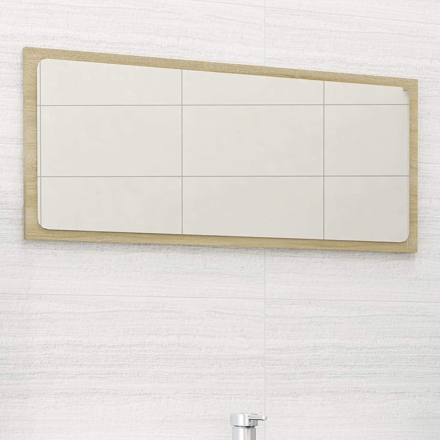 Tidyard Espejo de pared con marco de aglomerado, espejo acrílico para baño, roble Sonoma para entrada, pasillo, vestidor, sala de estar, dormitorio,