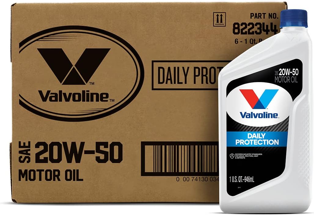 Valvoline – Aceite de motor Daily Protection convencional, 20W-50, protección diaria, 1cuarto de galón (paquete de 6unidades), el embalaje puede