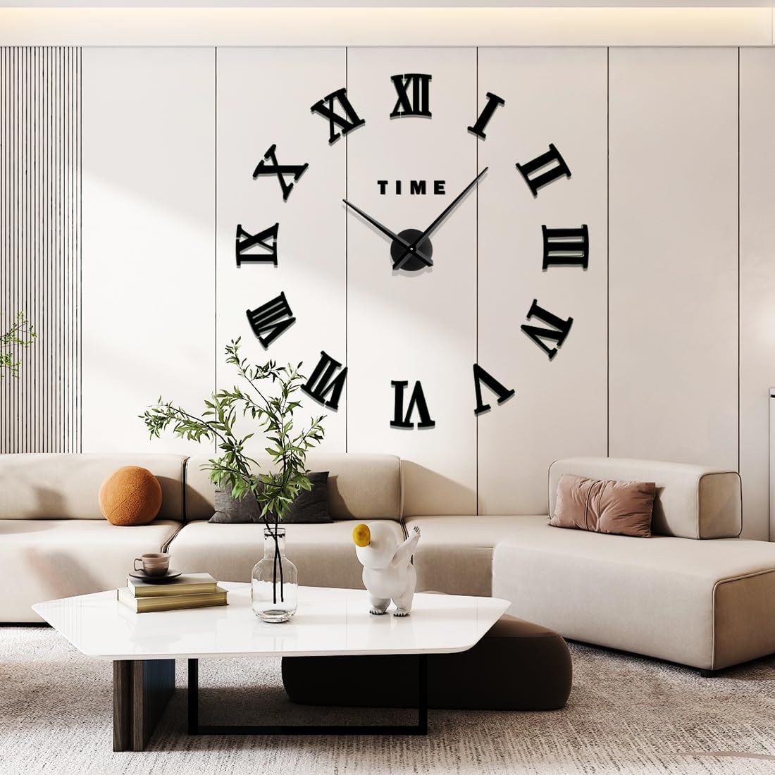 Reloj de pared 3D sin marco con números romanos vintage para decoración de sala de estar, relojes de pared decorativos a pilas (negro)