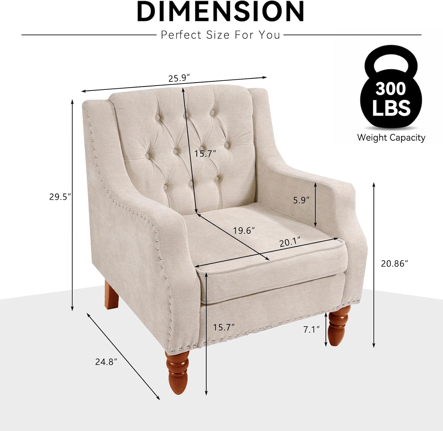 TTK Sillas decorativas de tela de lino, moderna de mediados de siglo, silla decorativa tapizada individual con respaldo, cómoda silla de lectura con