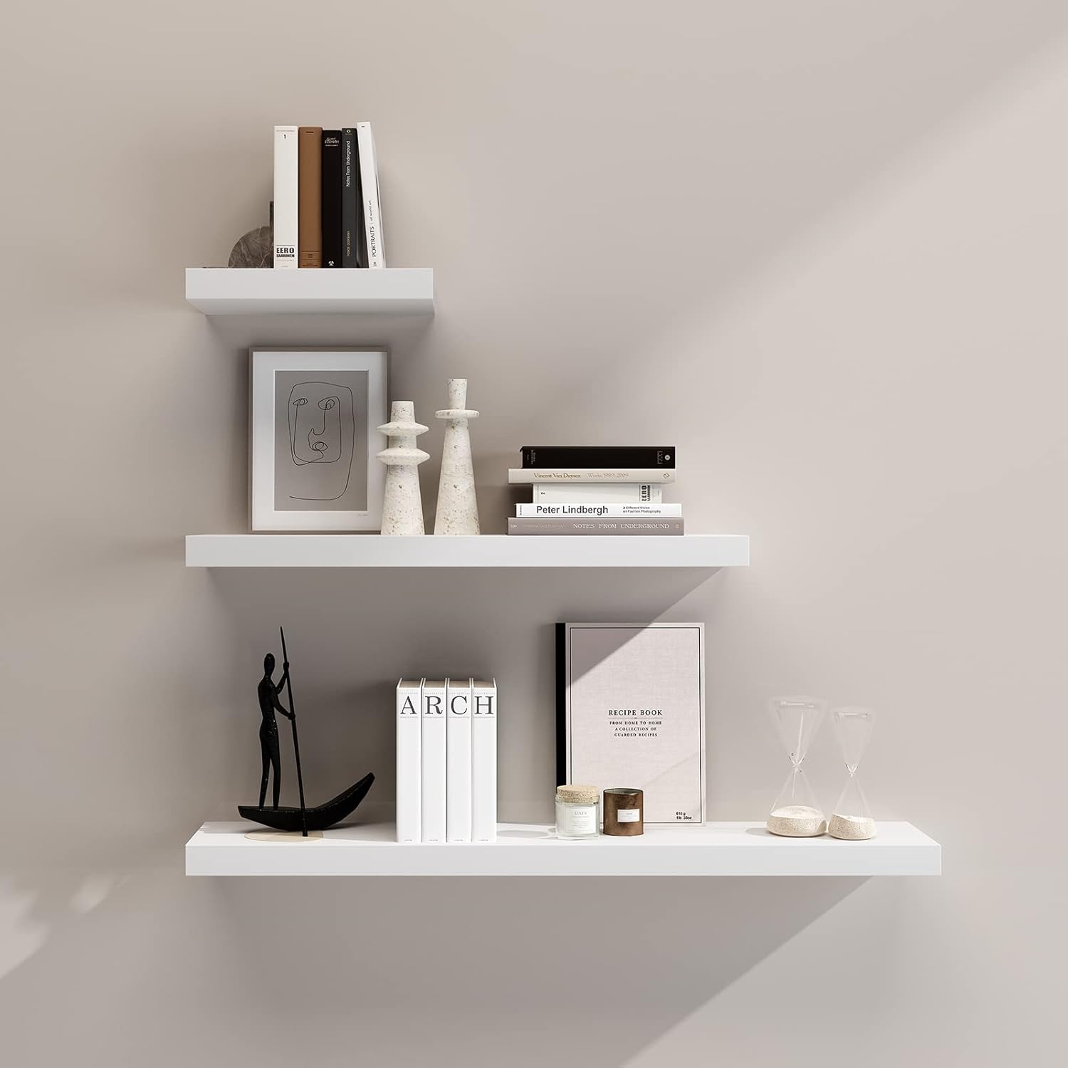 WELLAND Estante flotante blanco de 48 pulgadas, estante de pared de 9 pulgadas de profundidad con soporte invisible para sala de estar, dormitorio,