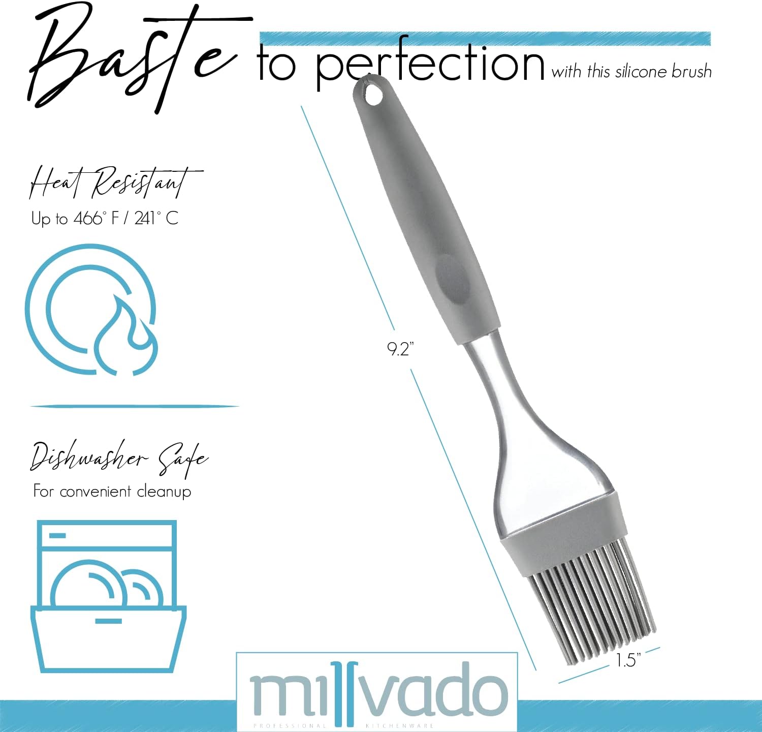 Millvado Cepillo de silicona para untar cepillo de cocina resistente al calor para aceite y salsa, cepillo flexible para alimentos, apto para