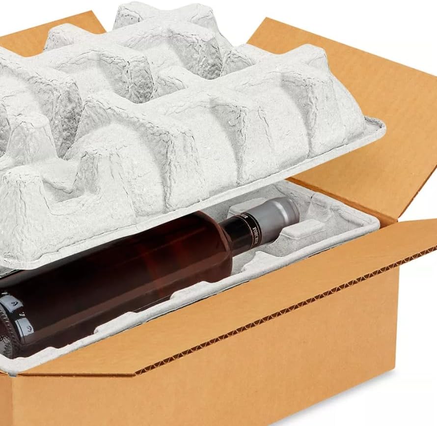 Caja de envío de vino (2 botellas) con bandejas protectoras, biodegradable, hecha de materiales reciclados, paquete de 1