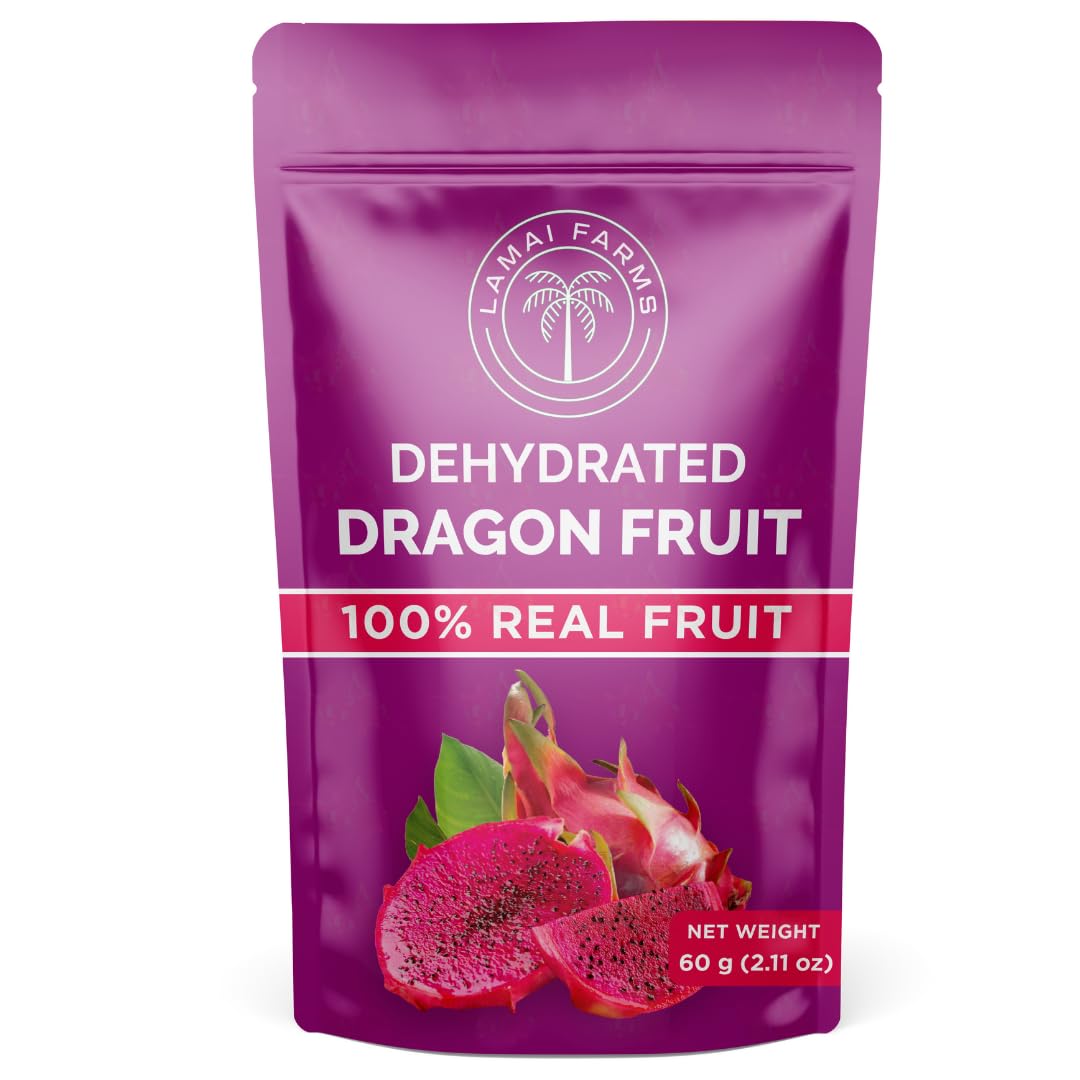 Rebanadas de fruta de dragón seco (2.11 onzas), superalimento  Suave y masticable con semillas crujientes!  Sin azúcar añadido  Saludable  Vegano