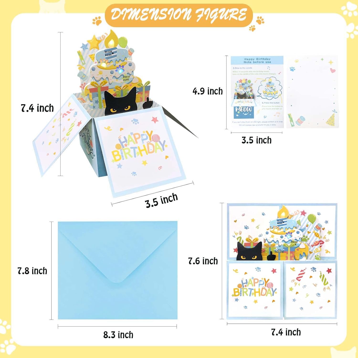 Tarjetas de cumpleaños divertidas 3D desplegables, tarjeta de cumpleaños de gato negro 3D para mujeres, tarjetas de felicitación de mamá o papá para