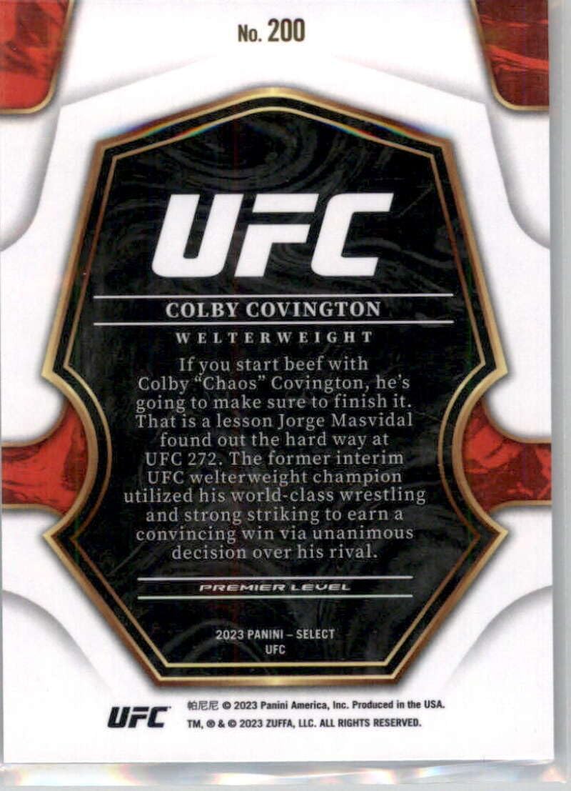 2023 Panini Select #200 Colby Covington Welterweight Premier Level Official MMAUFC Trading Card in Raw (NM or Better) Condition