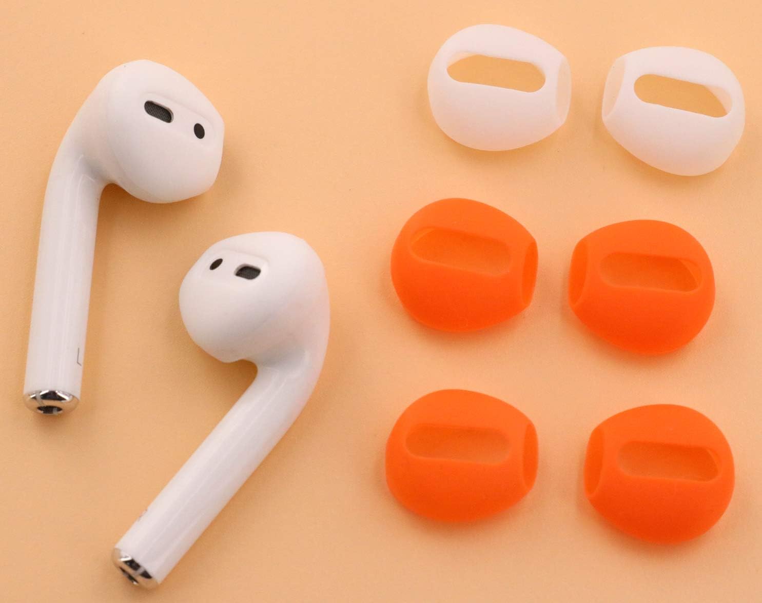 (Ajuste en el estuche) 4 pares de auriculares de silicona de goma superfinos de repuesto y cubre la piel para Apple AirPods o auriculares EarPods (2