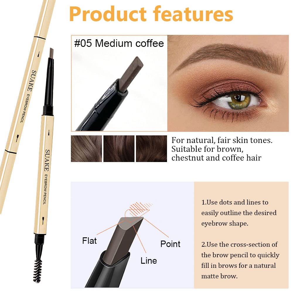 AMY’S DIARY Lápiz retráctil de cejas marrón, 3 piezas, cepillo de cejas de doble cara, punta fina, formas, define, flapiz para maquillaje de cejas