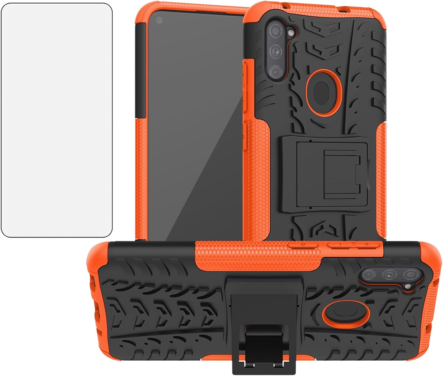 Asuwish Funda de teléfono para Samsung Galaxy A11M11 con protector de pantalla de vidrio templado y soporte delgado, funda protectora híbrida