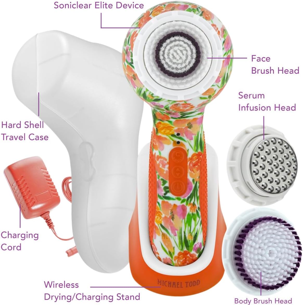 Michael Todd Beauty Soniclear Elite – Sistema de cepillo de limpieza facial – 6 velocidades – Cepillo de limpieza facial y exfoliante corporal