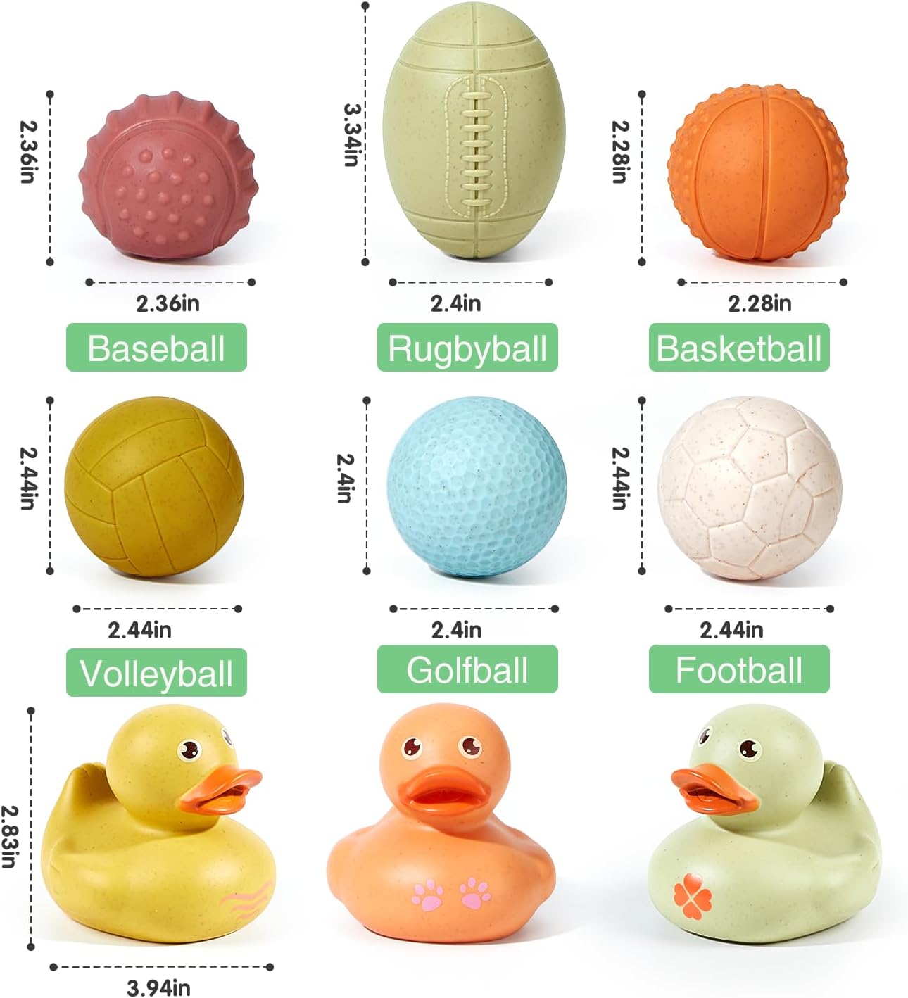 Juguetes de baño sin agujero sin moho, juguetes Montessori para bebés mayores de 6 meses, 9 bolas deportivas y juego de juguetes de pato de baño de