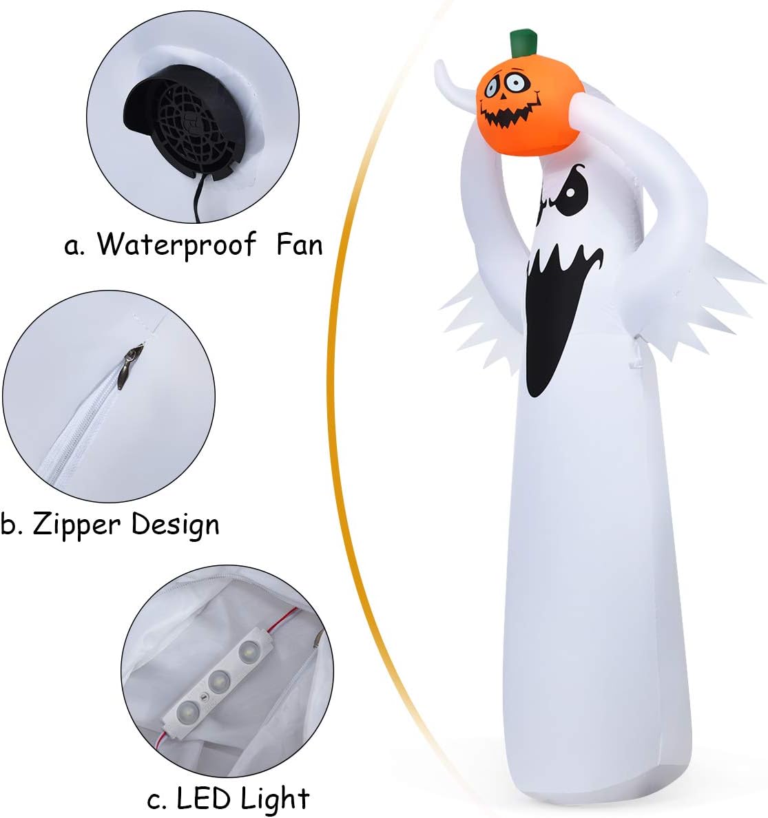 Tangkula Fantasma inflable de Halloween de 6 pies con calabaza, fantasma inflable con soplador y luces LED, decoraciones de Halloween fantasma