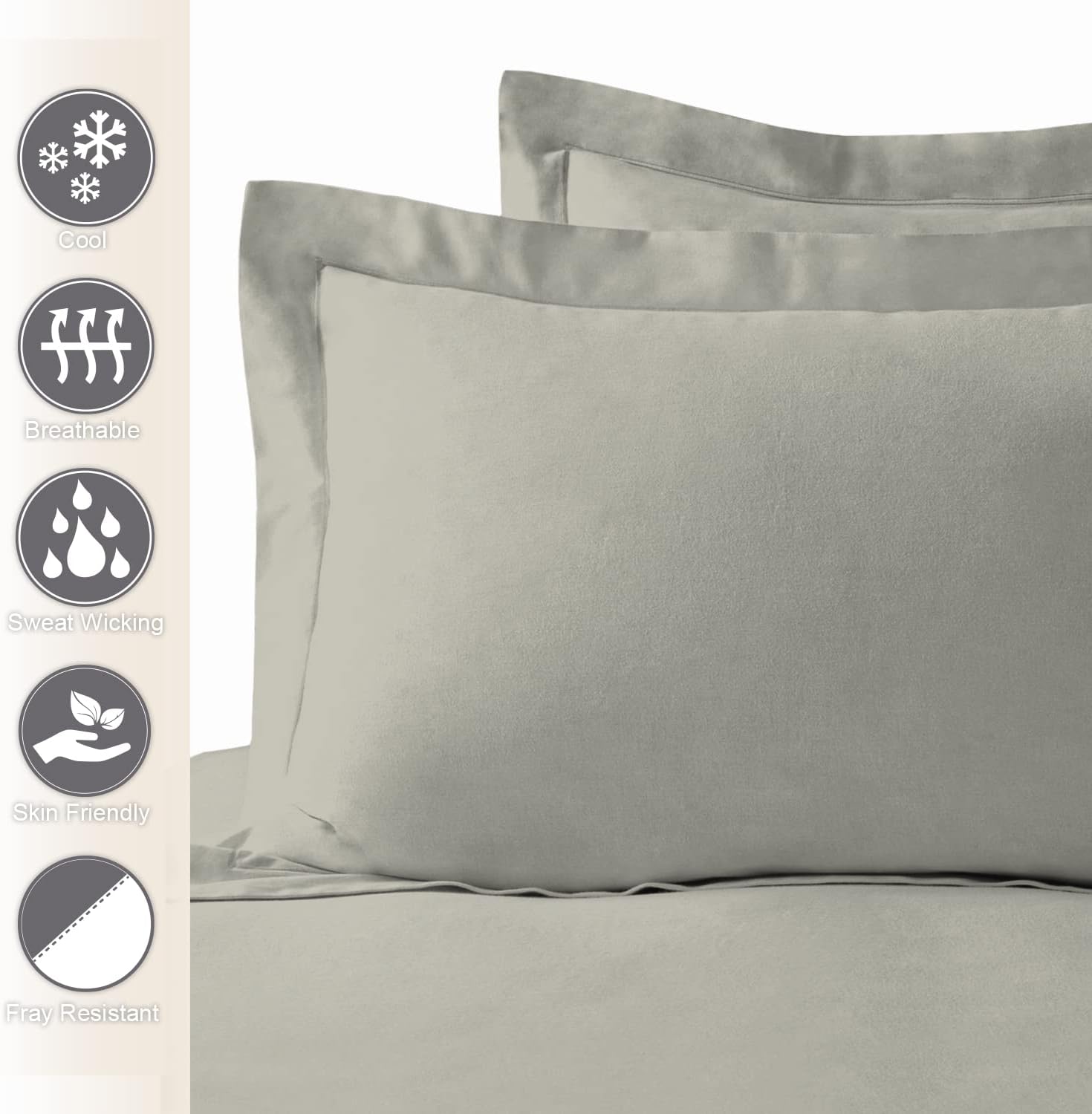 Pizuna Funda de almohada de algodón tamaño King, color plateado, 400 hilos, 100% algodón peinado de fibra larga, tejido de satén, fundas de almohada
