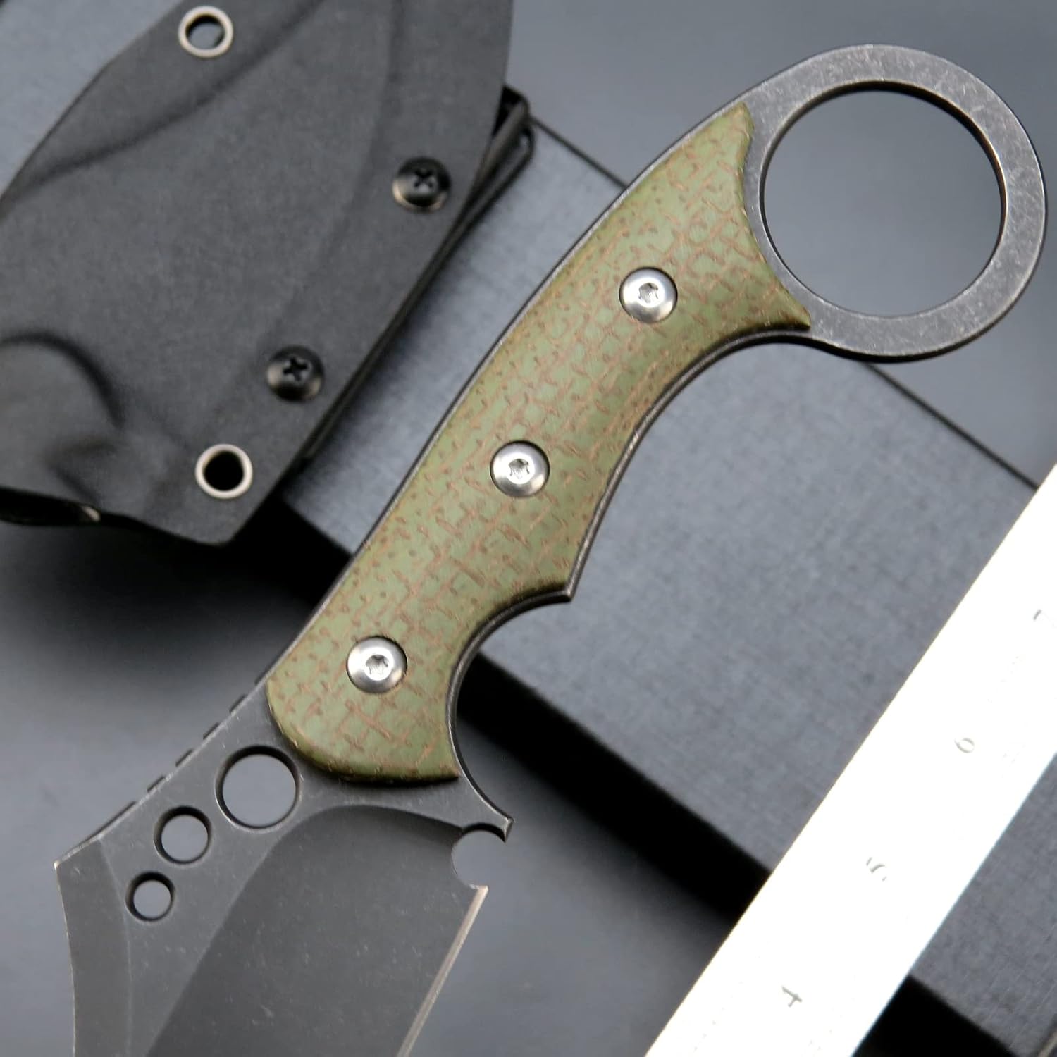 Ccanku C1116 Cuchillo de hoja fija, hoja de acero D2+mango Micarta cuchillo de supervivencia al aire libre con fundas Kydex (verde)