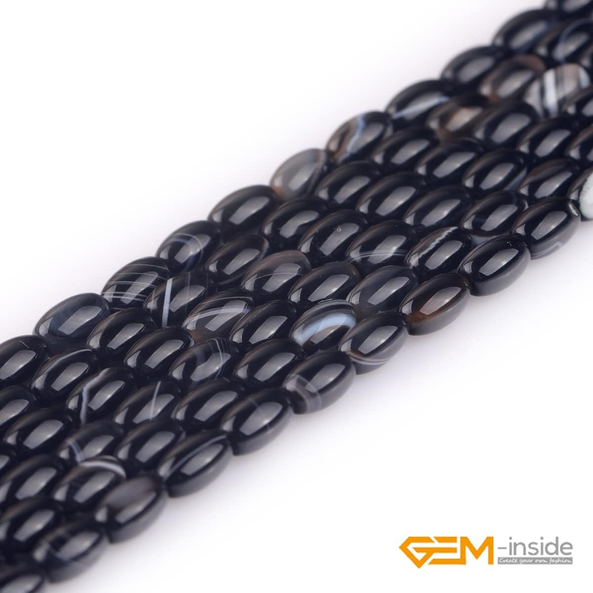 GEM-Inside – Cuentas ovaladas de ágata de ónix botsuana negro natural de 0.157 x 0.236in para hacer joyas, suministros de manualidades hechos a mano