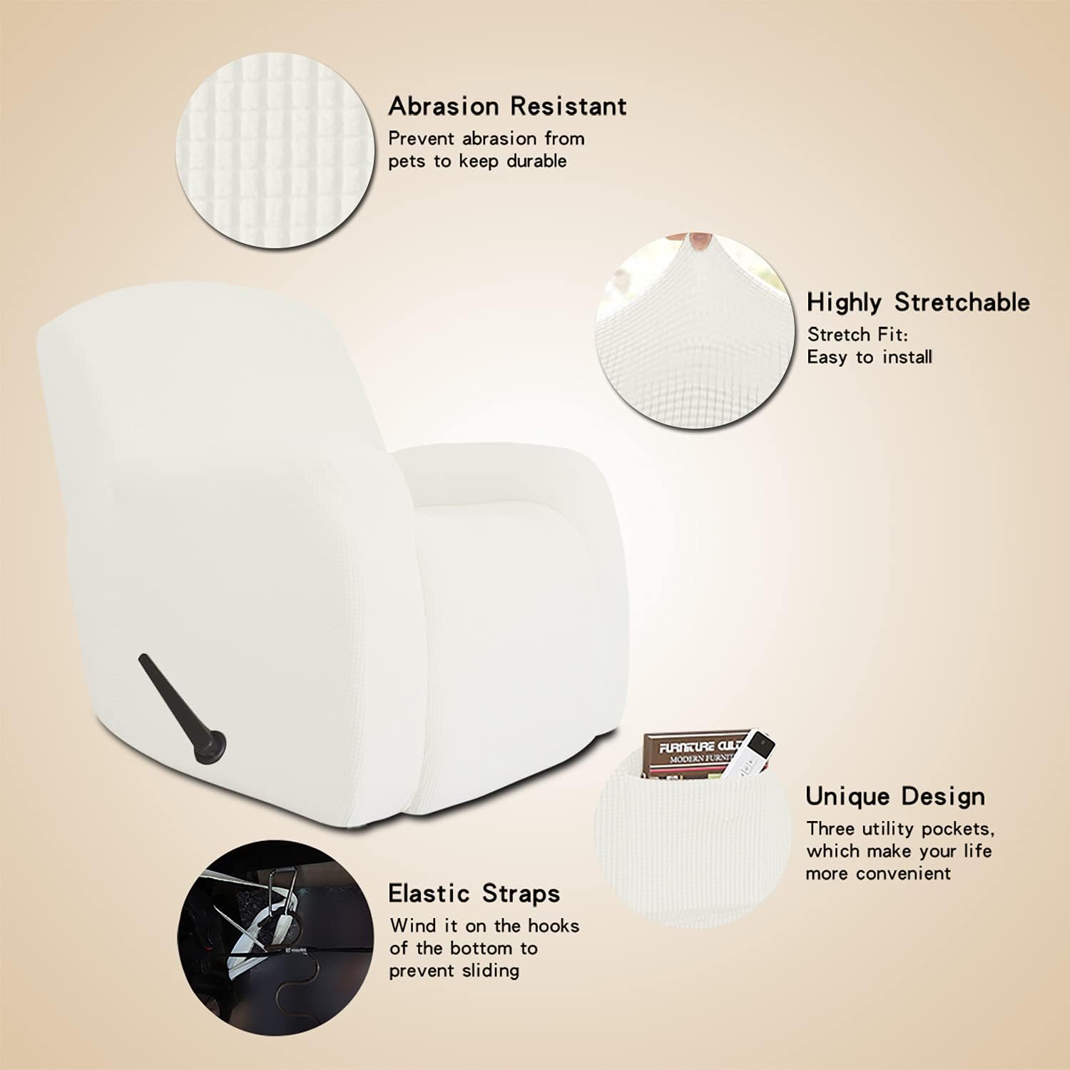 Easy-Going Funda elástica para sofá reclinable de gran tamaño, 1 pieza, protector de muebles suave con parte inferior elástica para niños, poliéster