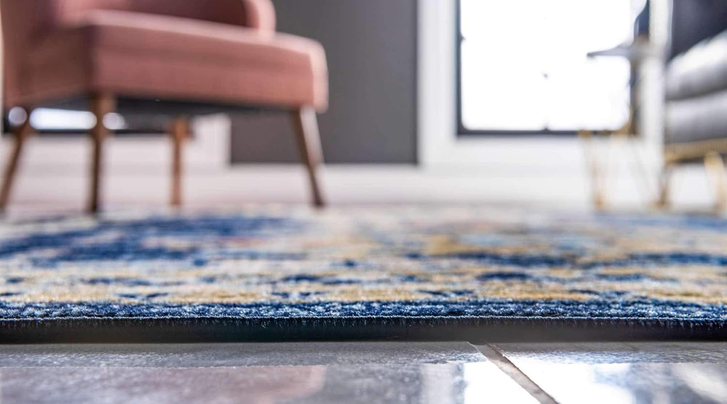 Unique Loom Heriz Collection Alfombra de área parcial, Polipropileno, Azul marino