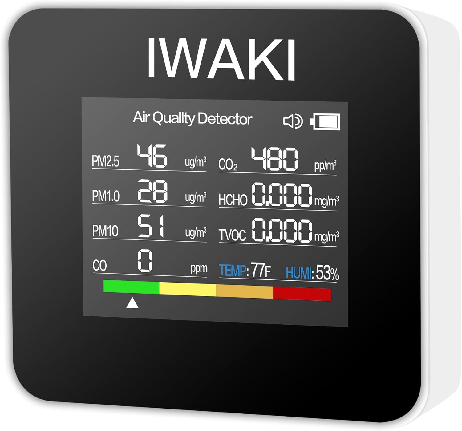 iwaki Detectores de monóxido de carbono 9 en 1 Monitor portátil de CO detecta monóxido de carbono (CO) Medidas CO2 PM2.5 TVOC HCHO PM1.0 PM10 para