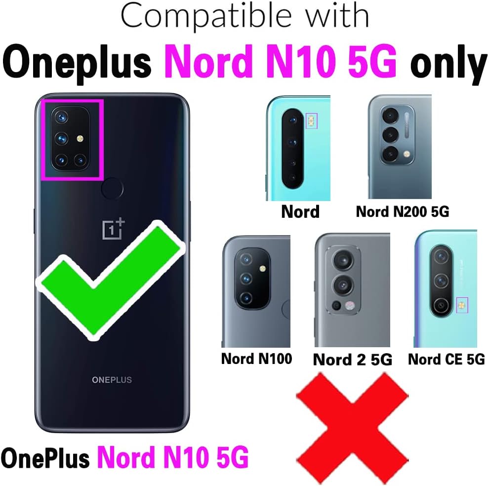 Asuwish Funda de teléfono para OnePlus Nord N10 5G Funda tipo cartera con protector de pantalla y tarjetero abatible con purpurina para celular One