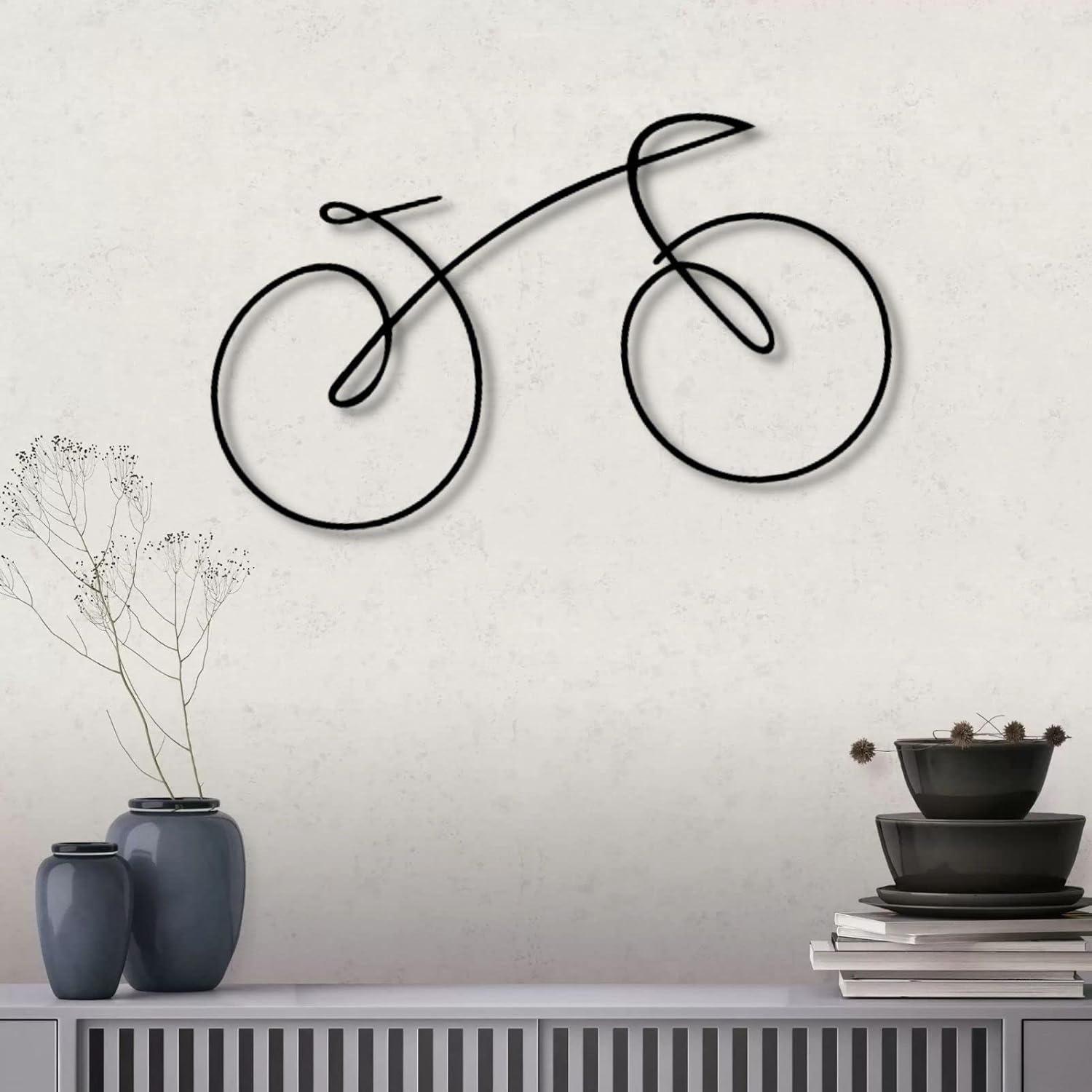 Arte de pared de metal, arte geométrico de bicicleta, decoración de ciclista, arte de pared de motociclista, letrero de línea metálica, decoración