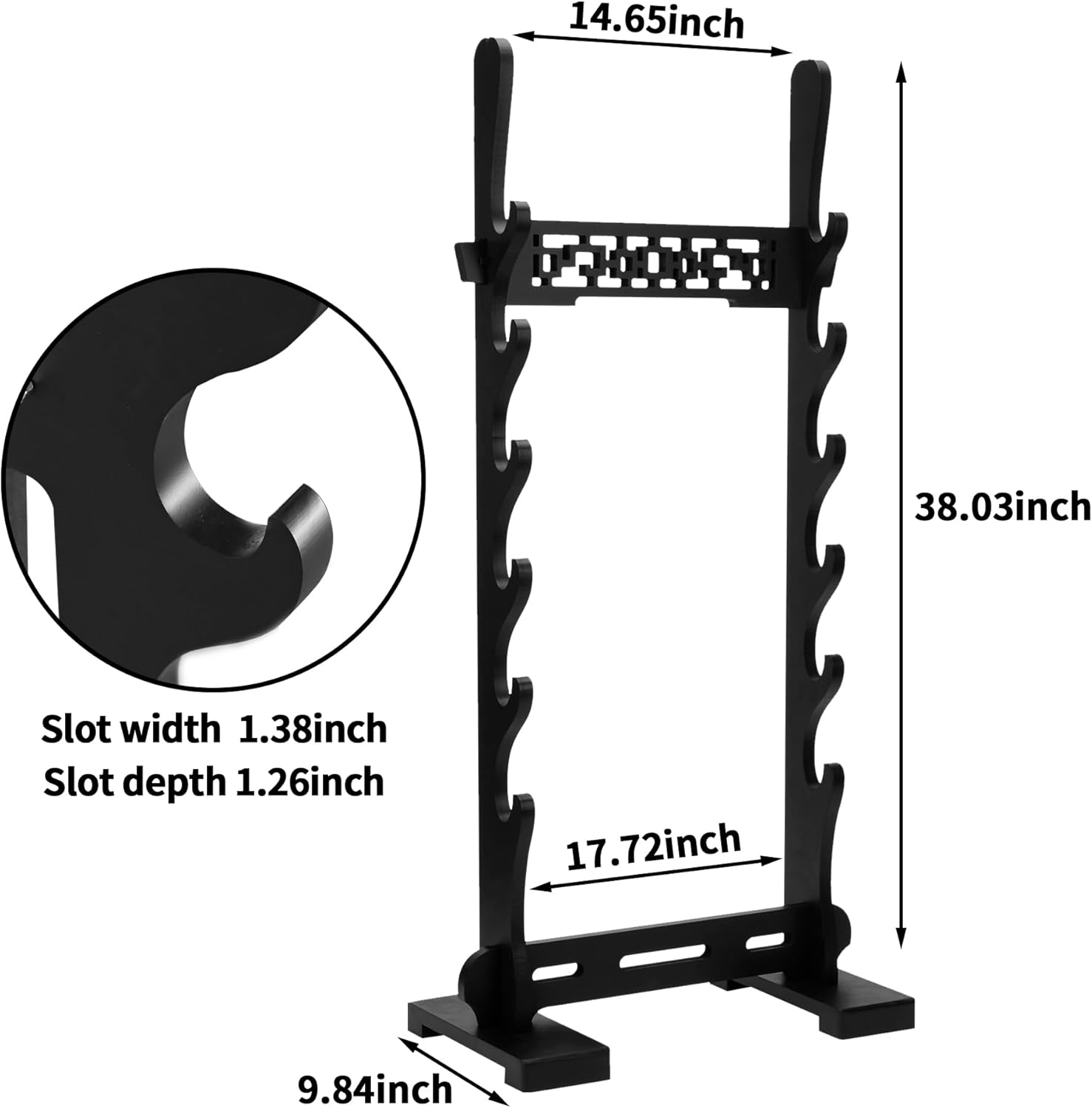 6 Tier Sword Stand Display Floor,Wood Katana Sword Holder,Black Samurai Sword Stand,Sturdy Sword Rack Floor Stand with Classic Hollow Out Pattern