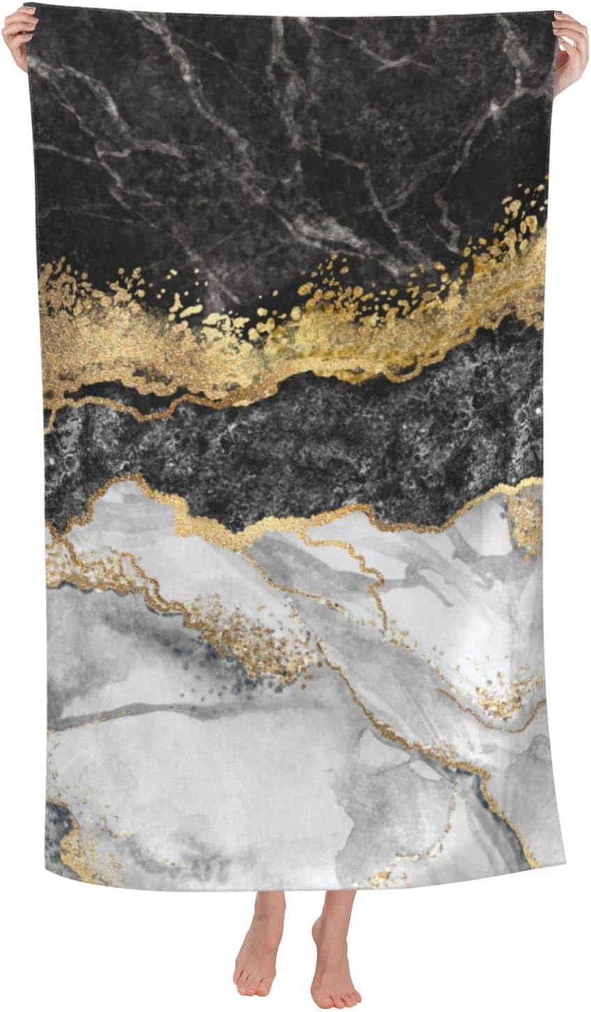 DADABULIU Toalla de baño con diseño abstracto de mármol negro, toallas de playa suaves y absorbentes, de secado rápido, toalla de calidad de hotel