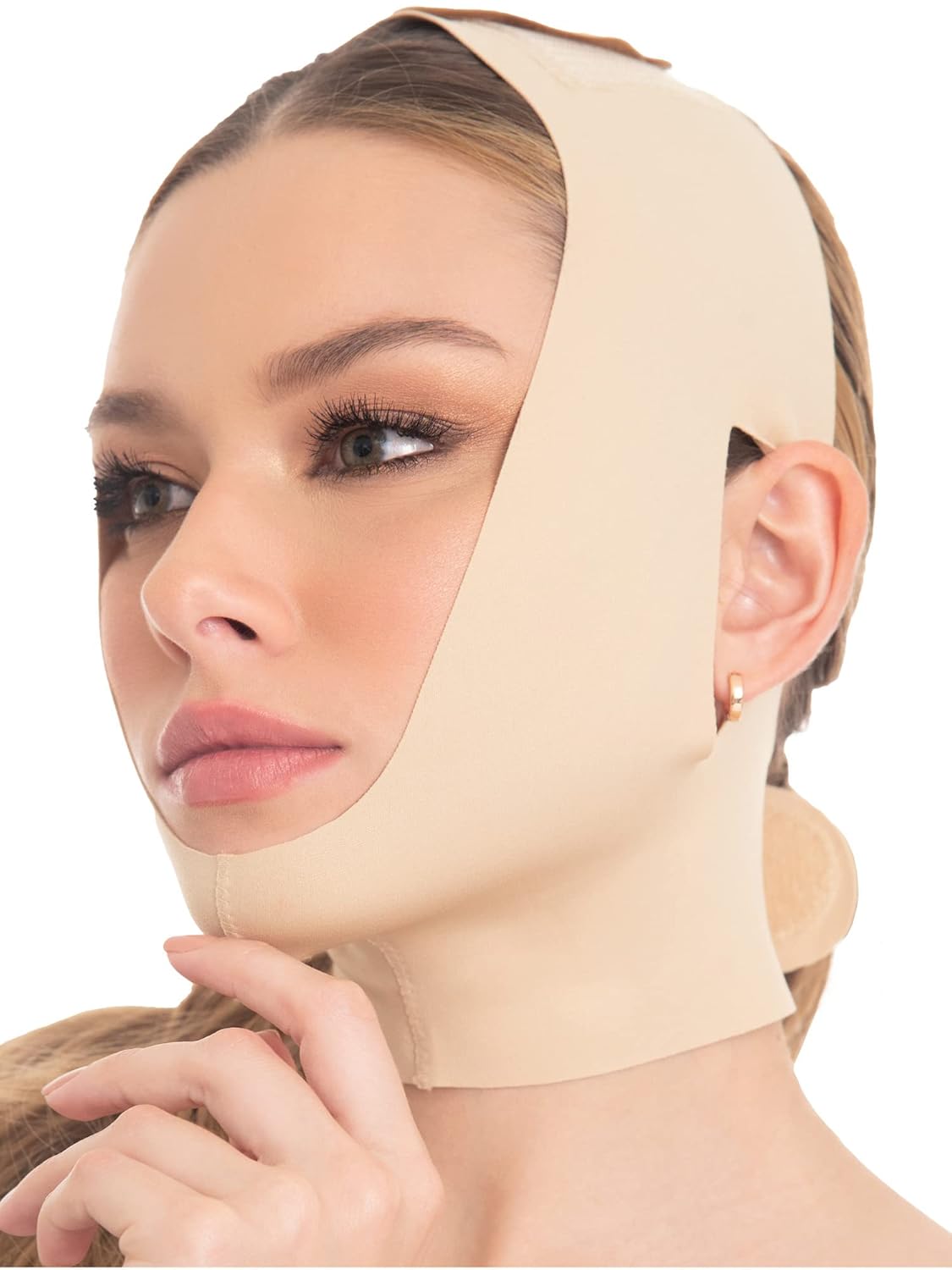 M&D Cara Adelgazamiento Correa de barbilla Lipo Compresión Prenda Mentonera Postquirúrgica Facial Beige S