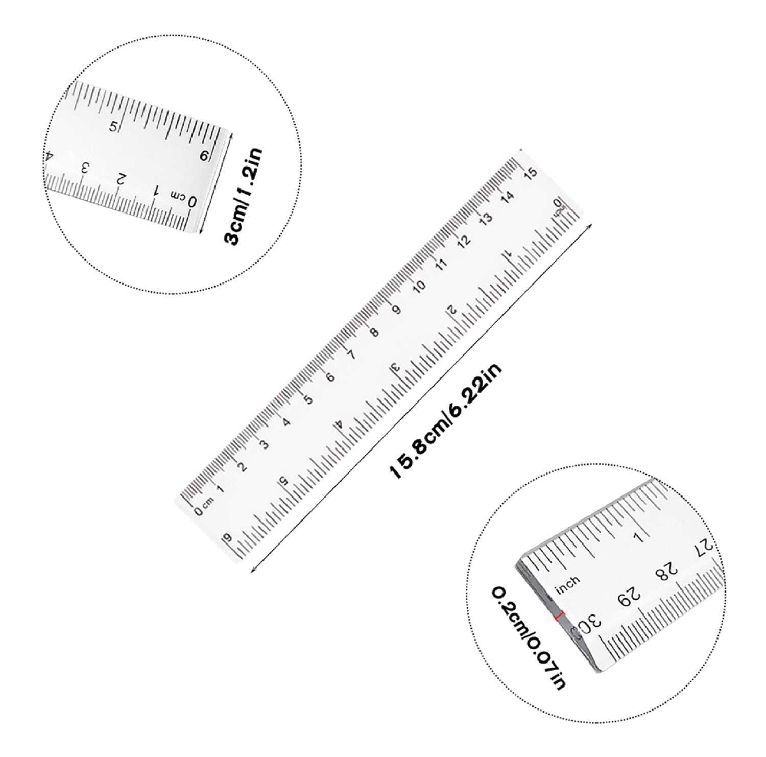Paquete de 4 reglas rectas de 6 pulgadas, regla de plástico transparente, adecuadas para herramientas de medición de dibujo de estudiantes, escuela