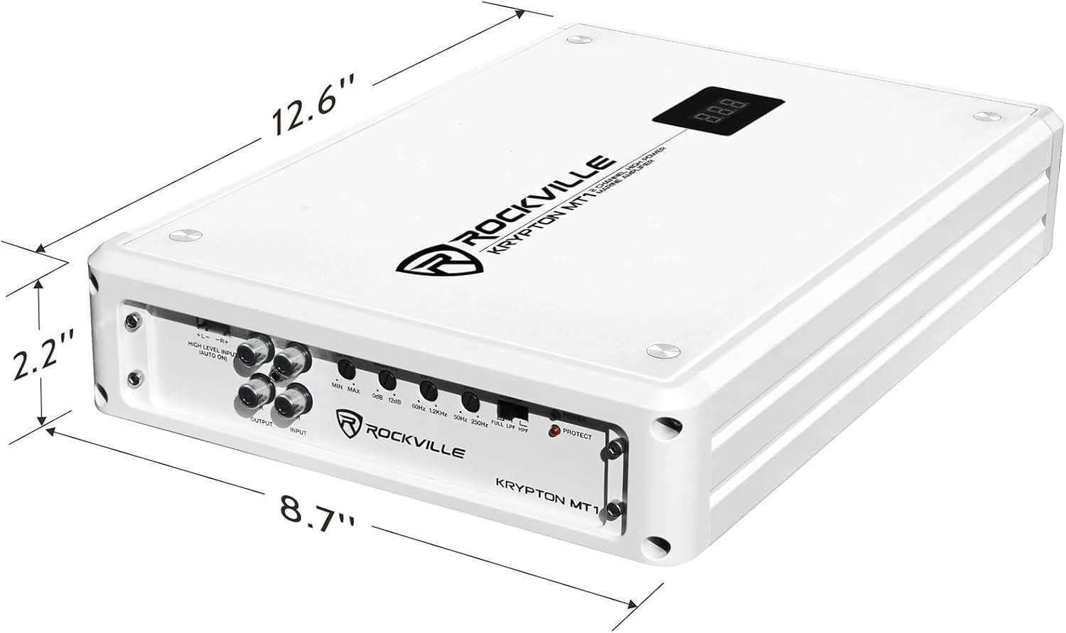 Rockville Krypton MT1 1600w Amplificador de 2 canales marinobarco con medidor de voltios