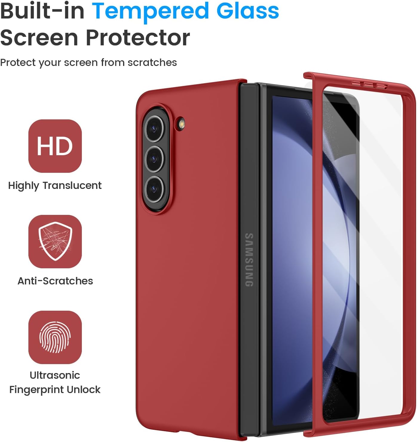 Ruky Funda delgada para Samsung Z Fold 5, con protector de pantalla integrado, ultrafina y dura, de policarbonato, a prueba de golpes, arañazos,