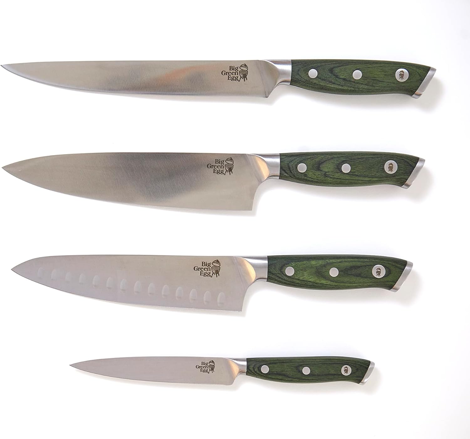 Big Green Egg Juego de cuchillos de chef culinario (4 piezas) con estuche, cuchillos de acero alemanes, cuchillo de chef de 8 pulgadas, cuchillo
