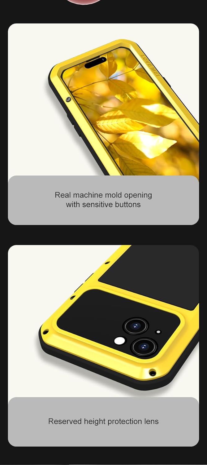 LOVE MEI Funda para iPhone 15, deportes al aire libre, resistente al agua, militar, resistente, a prueba de golpes, polvo y suciedad, aluminio