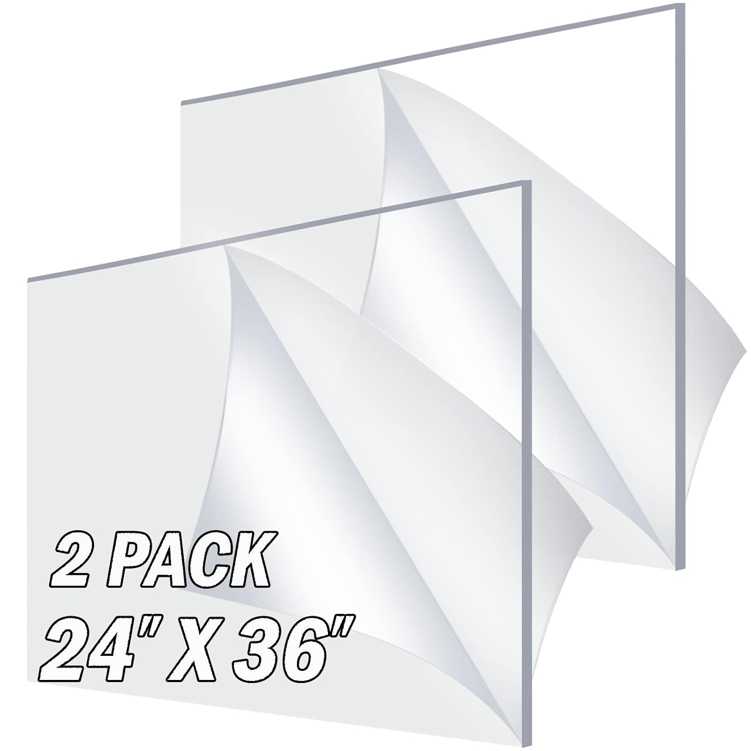 Paquete de 2 láminas acrílicas de plexiglás de 24 x 36 x 18 pulgadas de grosor, fundido transparente de 0.118 in, 24 x 36 pulgadas, panel de vidrio