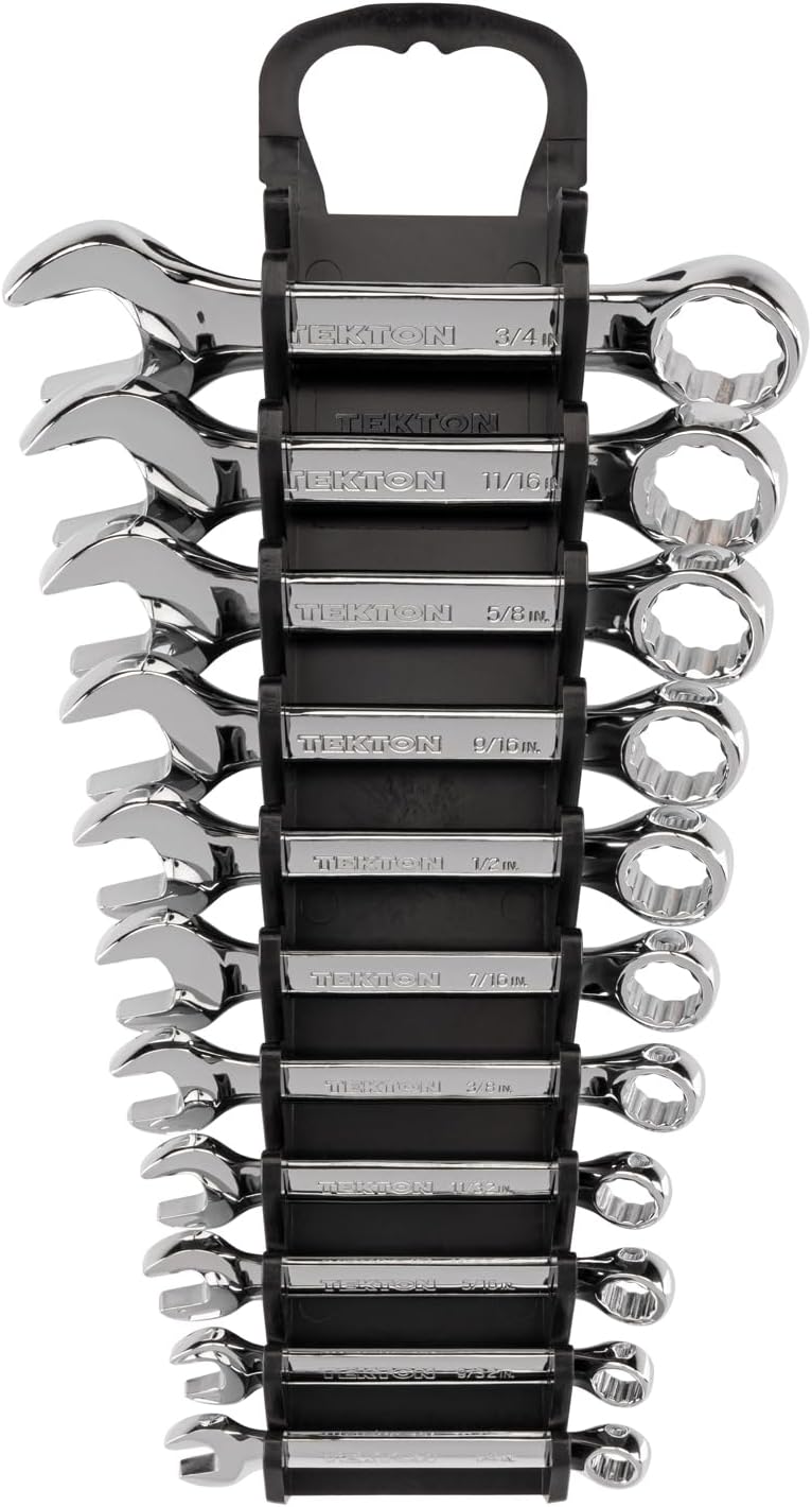 TEKTON Juego de llaves combinadas Stubby con soporte, 11 piezas (14-34 pulgadas)  WCB92401