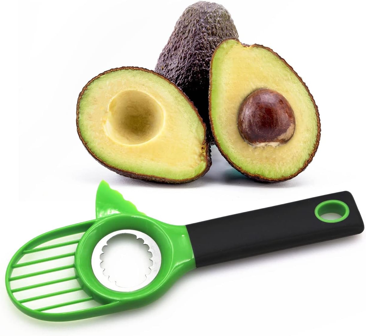 hundgostu- Cortador de aguacate 3 en 1 con mango de agarre, cuchillo multifuncional de aguacate sin BPA, funciona como cortador de picador adecuado
