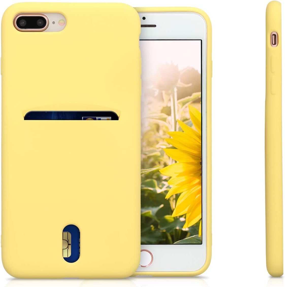 kwmobile Funda compatible con Apple iPhone 7 PlusiPhone 8 Plus – Funda de TPU suave con tarjetero y acabado de silicona – Amarillo