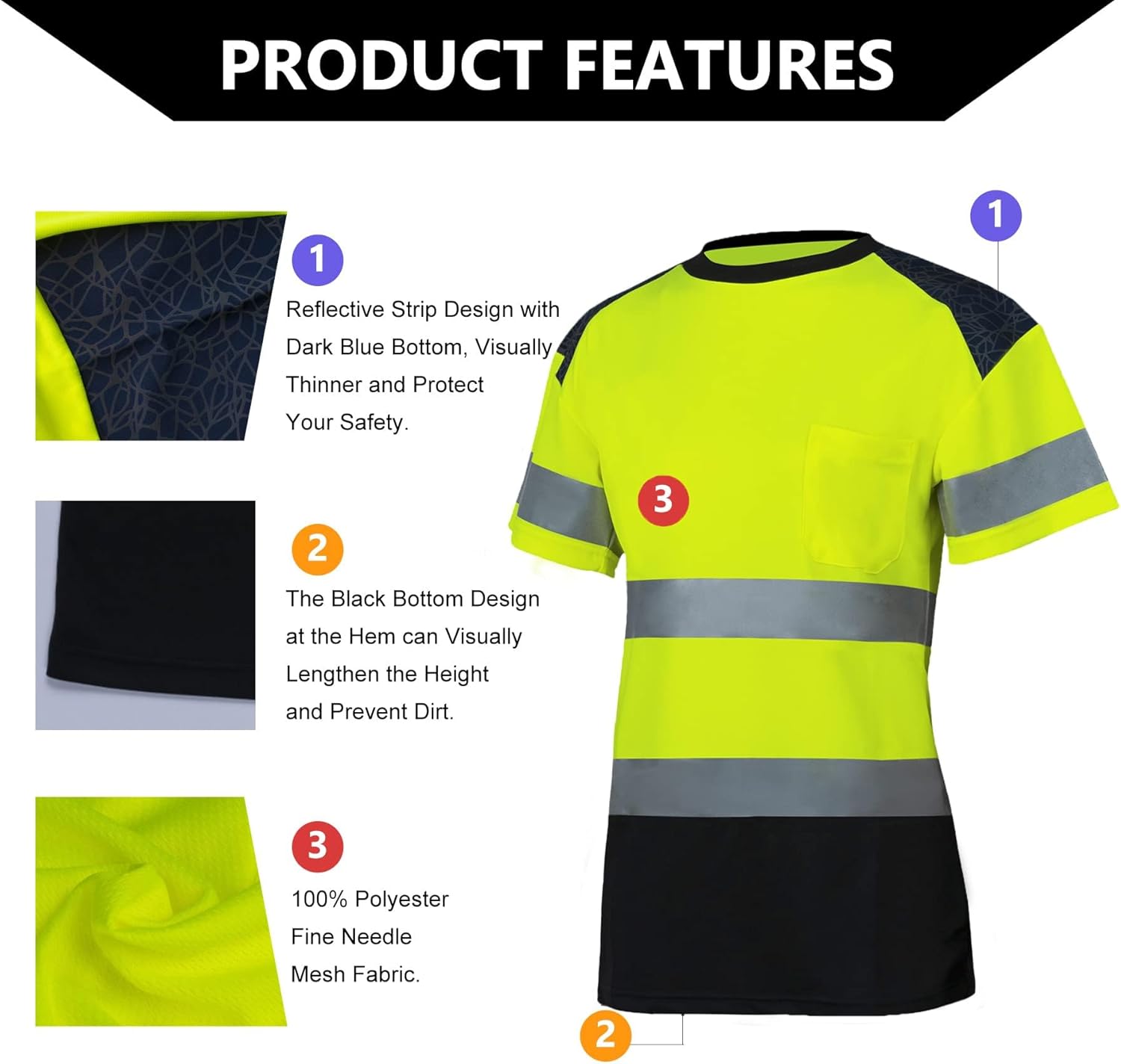 Hi Vis Safety T Shirt for Women Reflective ANSI Class 2 with Pocket High Visibility Work Construction Short Sleeve