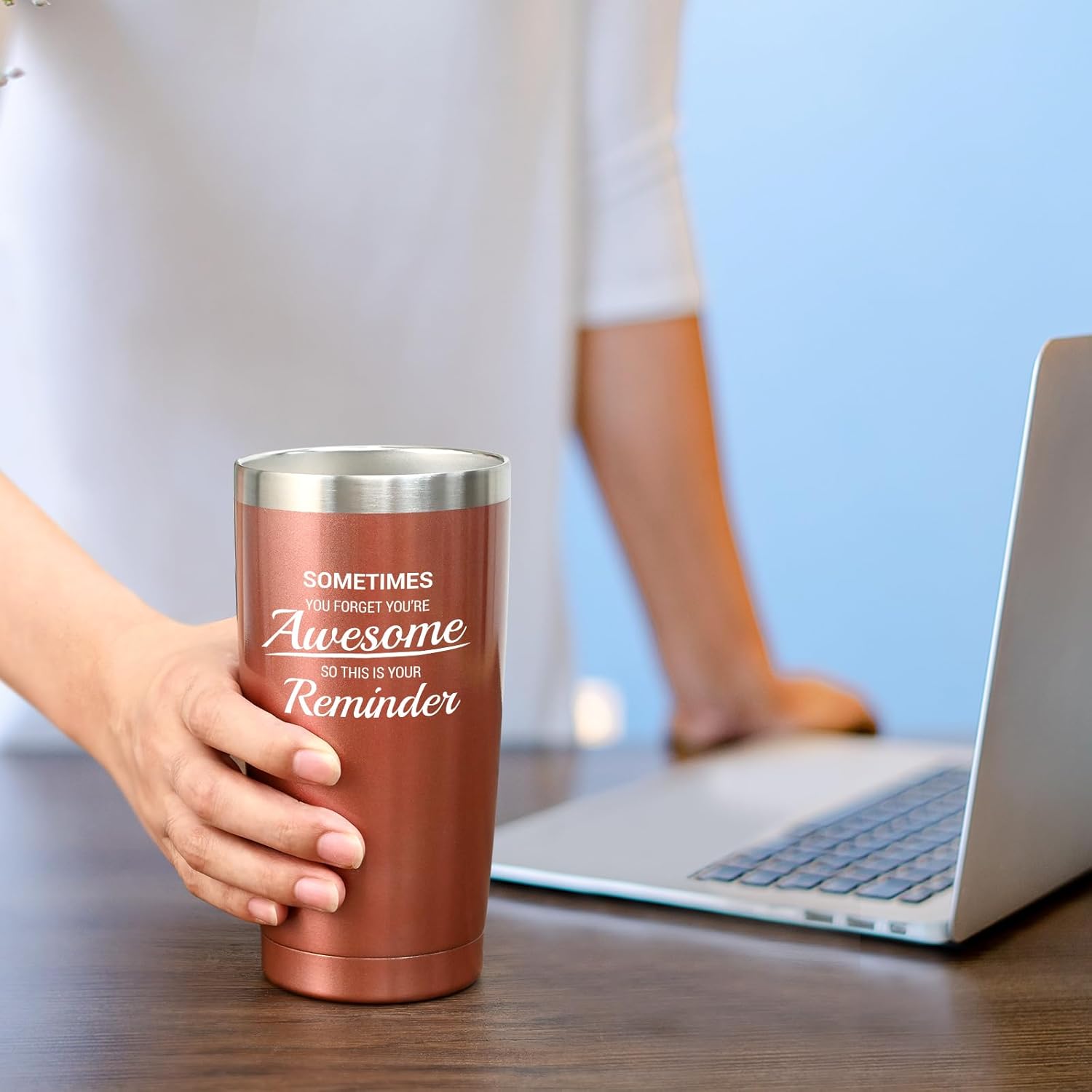 Qtencas 4 piezas de regalos de agradecimiento, vaso de viaje de acero inoxidable con llavero, regalos de Navidad inspiradores de agradecimiento para