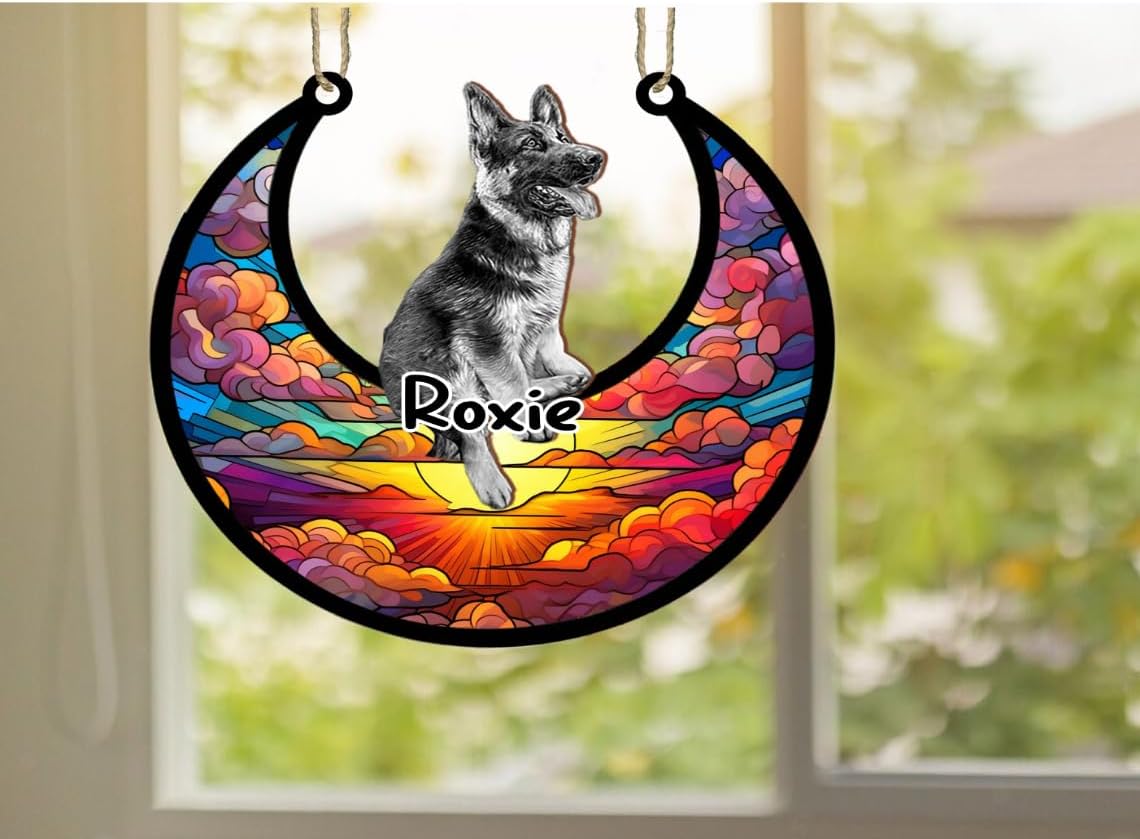 Adorno de Navidad personalizado de perro pastor alemán, atrapasoles conmemorativo, adorno de Navidad de pastor alemán con nombre, pérdida de