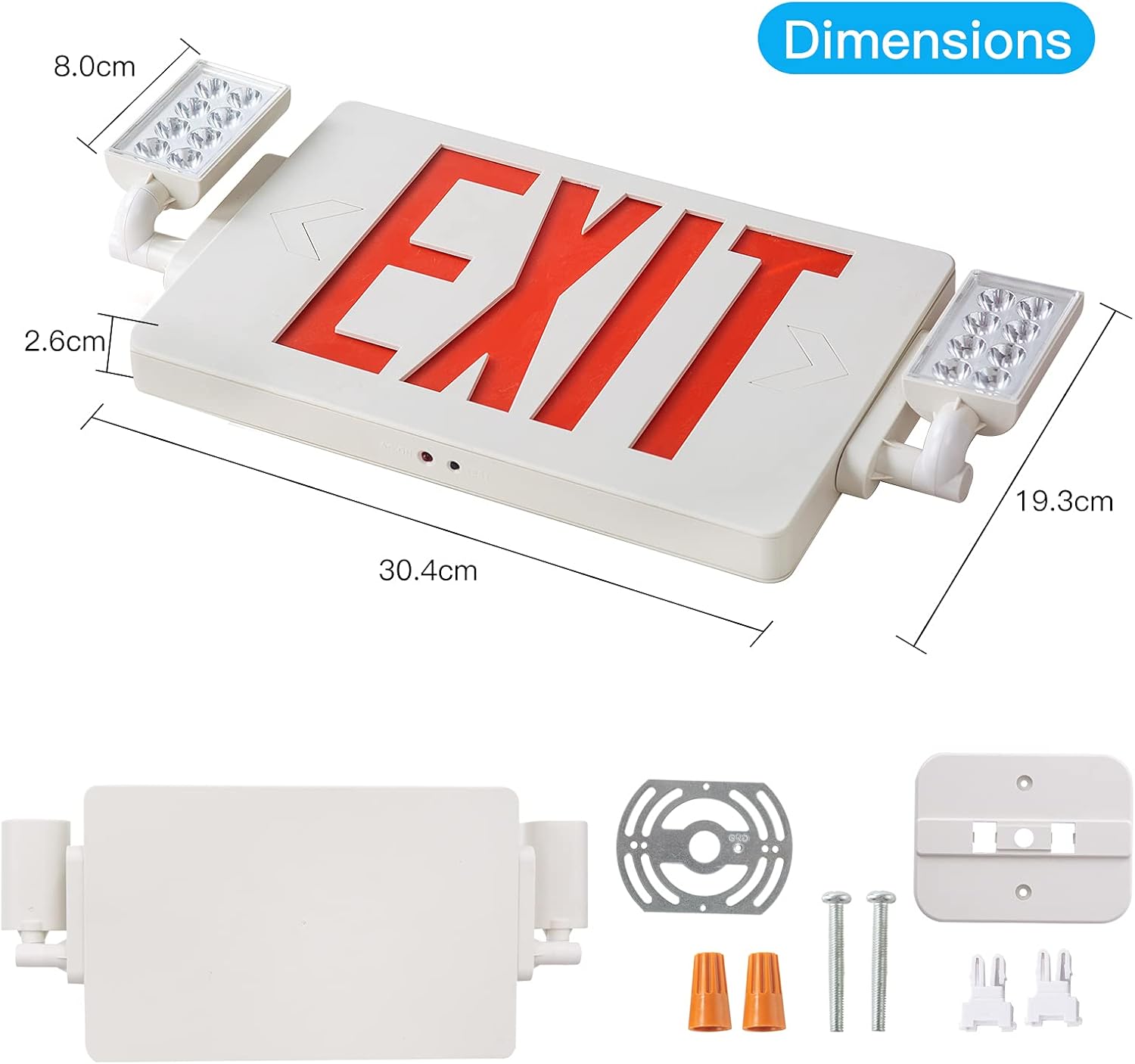 Paquete de 2 luces LED rojas de emergencia, con certificación UL, dos luces LED de salida de emergencia ajustables con batería de respaldo,