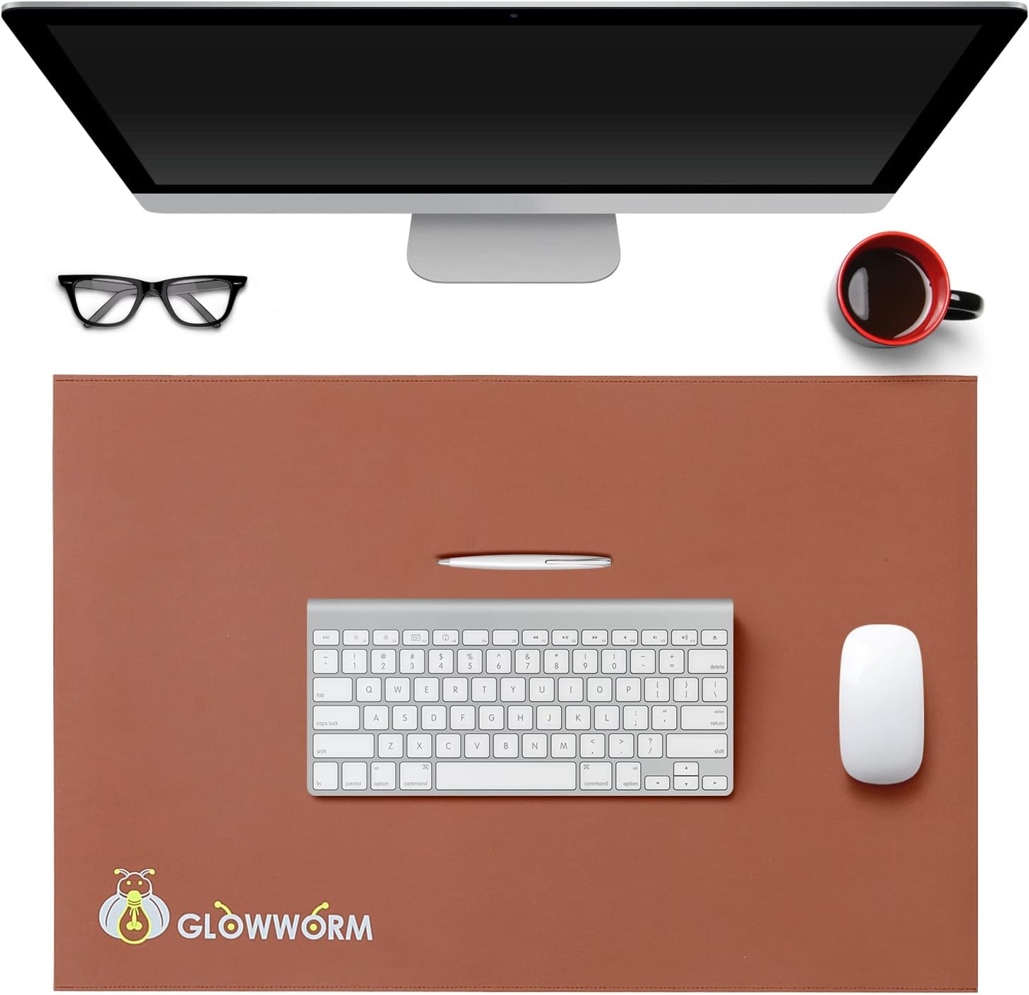 Glowworm Alfombrilla para mouse, antideslizante, protector de mesa de escritorio de piel sintética impermeable, protector de escritorio delgado y