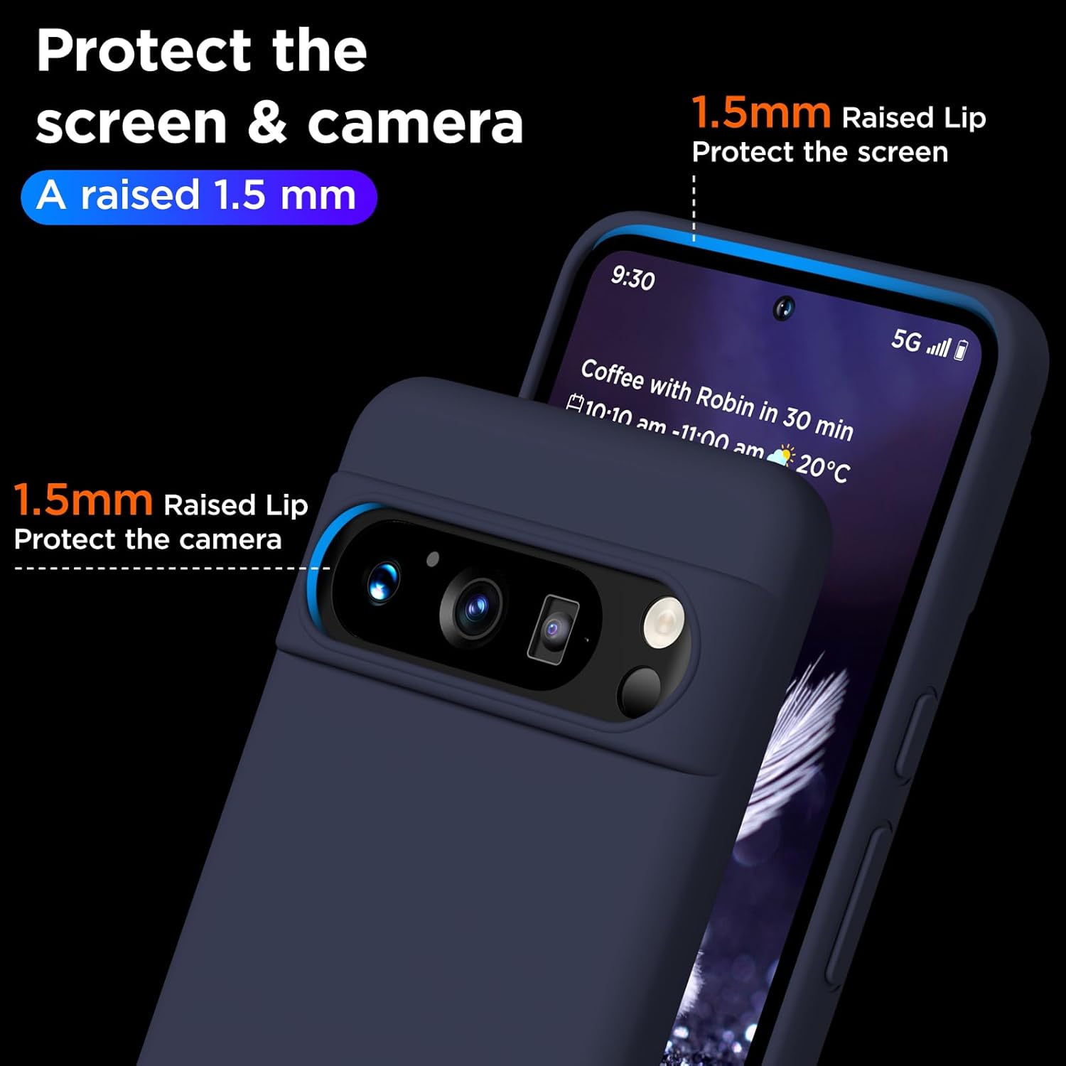 Compatible con Pixel 8 Pro, funda de silicona líquida, funda protectora de cuerpo completo a prueba de golpes, forro de microfibra suave, funda