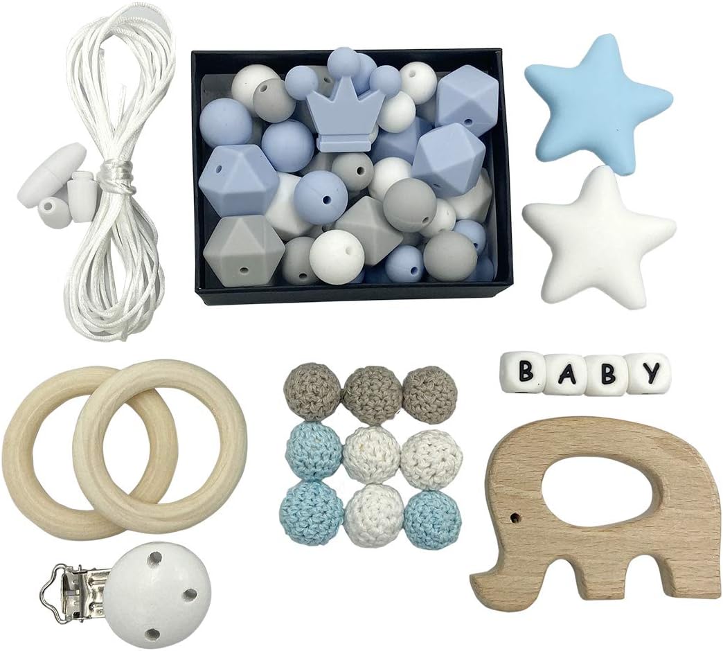 Juego de cuentas de silicona de estrella de madera de ganchillo, anillo de madera, accesorios de pulsera para collar de
