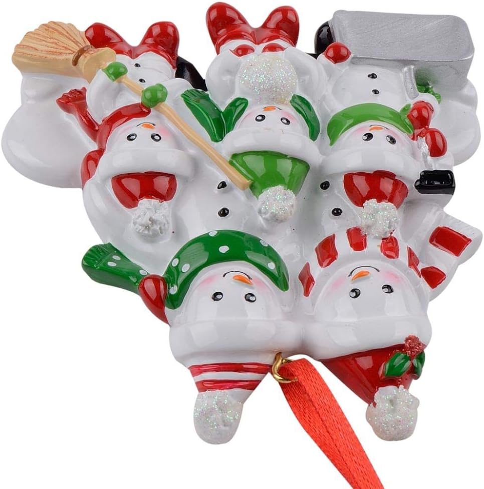 Adorno navideño personalizado para familia de 5 personas con pala, muñeco de nieve de familia de cinco, decoración de árbol de Navidad de
