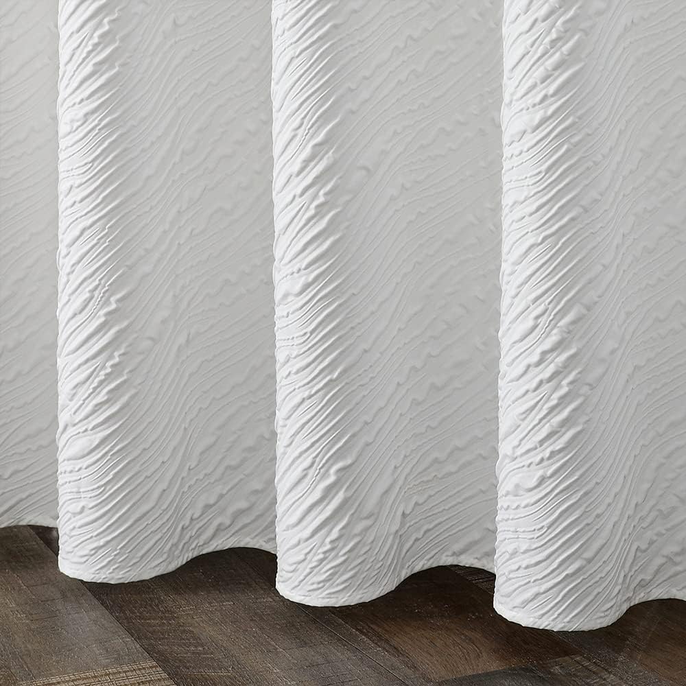 Cortina de ducha blanca, cortina de ducha con textura geométrica 3D en relieve, cortinas de ducha de tela lavable para baño, juego de cortina de