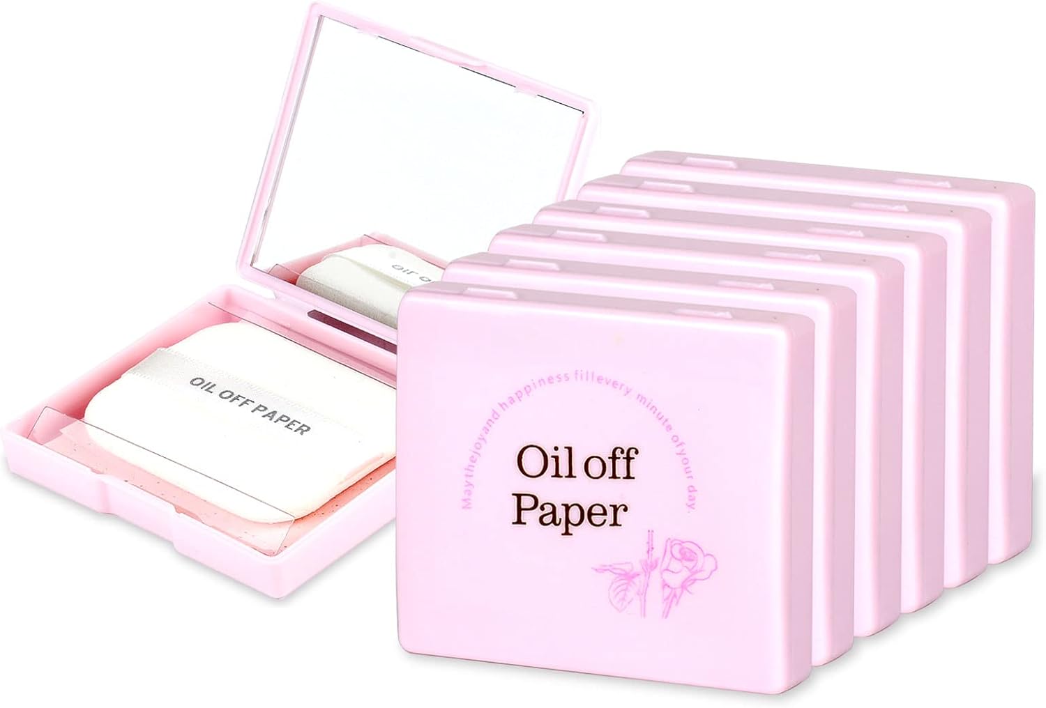 480 piezas6 cajas de hojas absorbentes de aceite para la cara, hojas de secado de aceite facial con estuche de espejo portátil y soplo de maquillaje