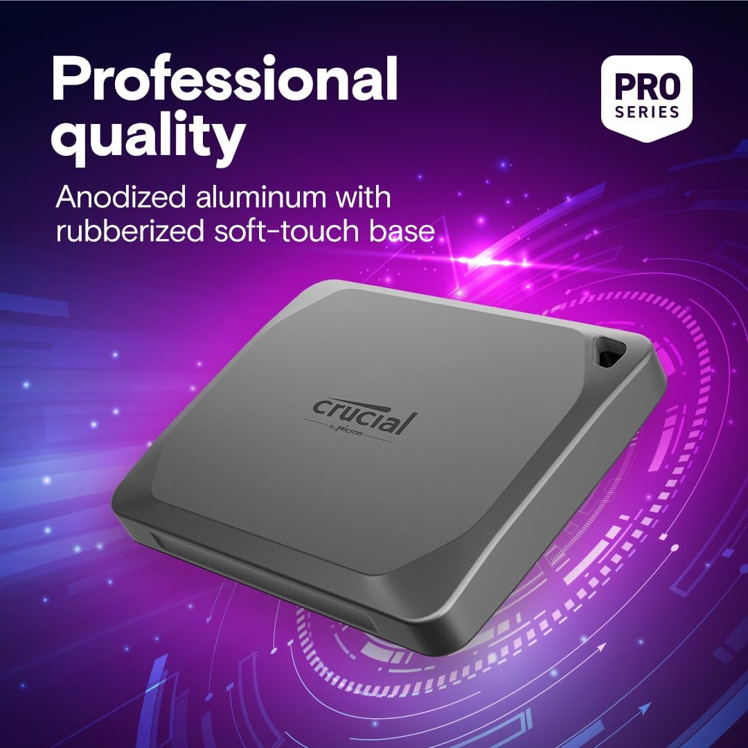 Crucial X9 Pro 4TB SSD portátil – 1050MBs de lecturaescritura, resistente al agua y al polvo, con Mylio Photos+ – USB 3.2 para PC y Mac