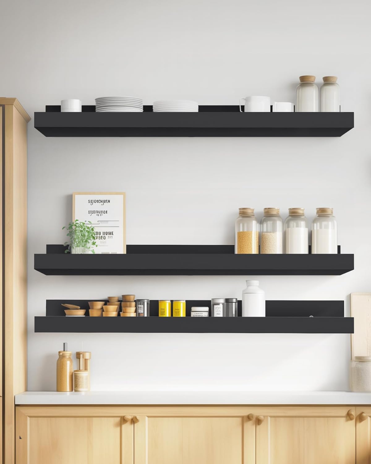 Estantes flotantes pequeños de 16 pulgadas para almacenamiento de decoración de pared, juego de 2, madera para dormitorio, sala de estar, baño,