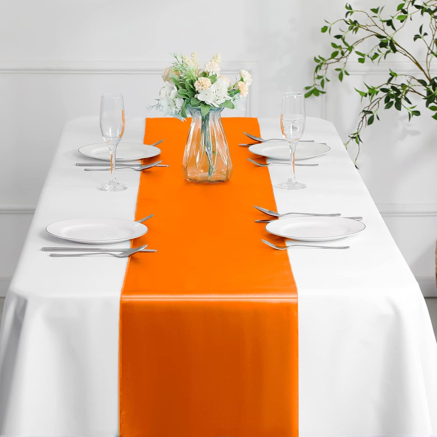 12 caminos de mesa color naranja satinado  12 x 72 pulgadas de largo, camino de mesa para fiesta, decoración brillante y suave, decoración de boda,