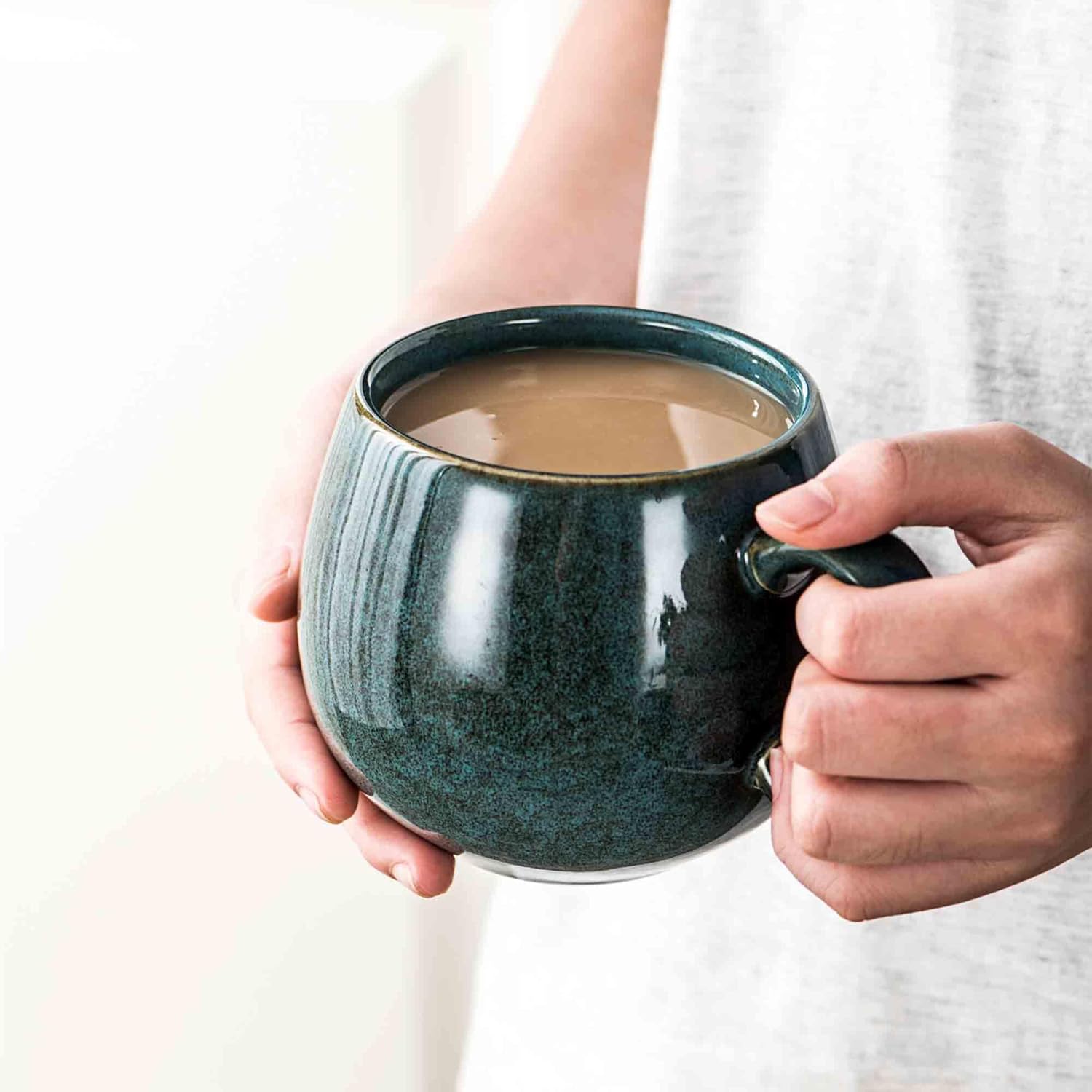 UNICASA Juego de 4 tazas de café, tazas de cerámica jumbo de 18 onzas, cereales de porcelana, tazas de sopa con asas para café, té, leche, café con